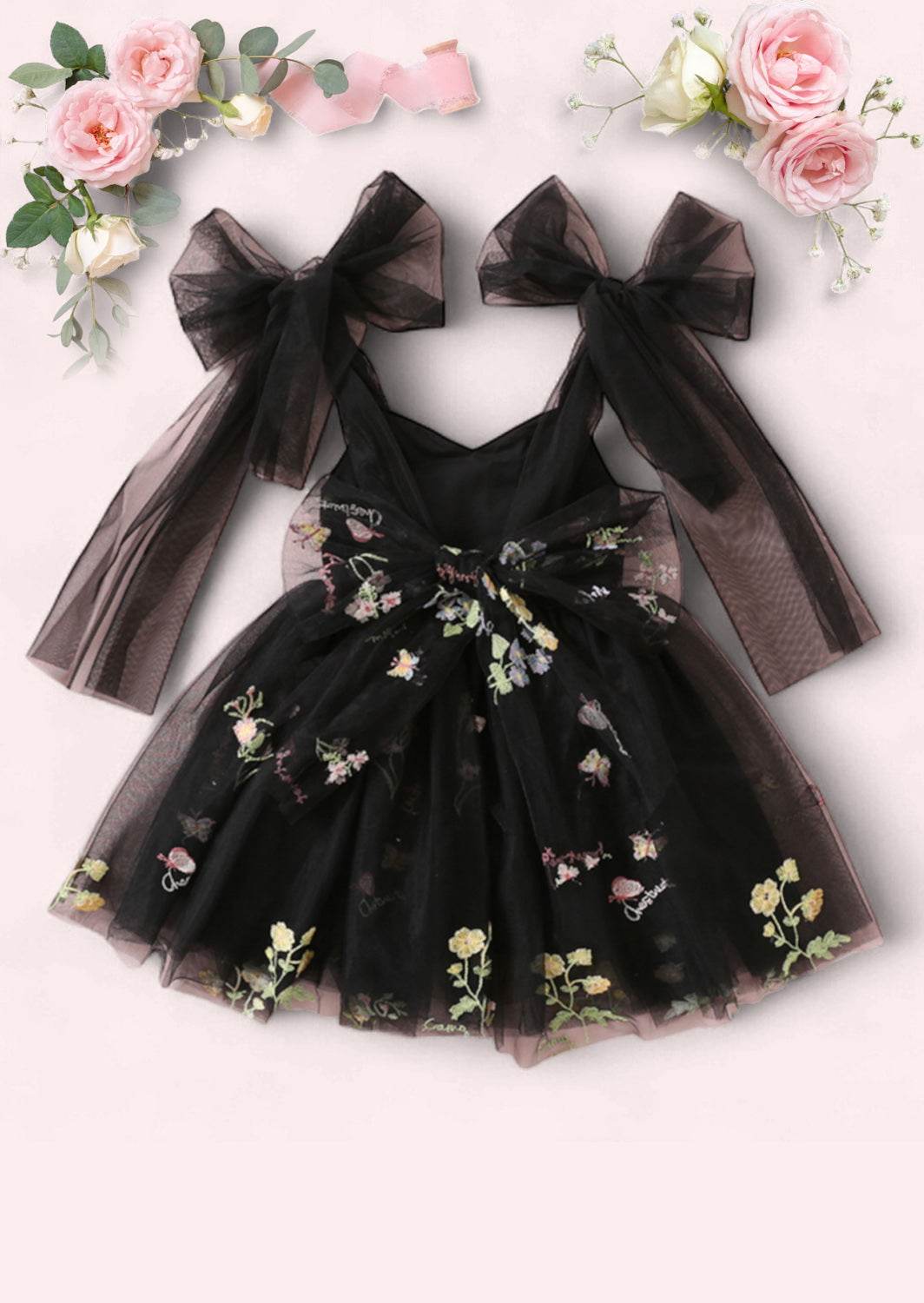 Spellbound Halloween Floral Party Dress in Black
