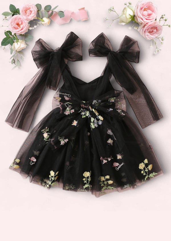 Spellbound Halloween Floral Party Dress in Black