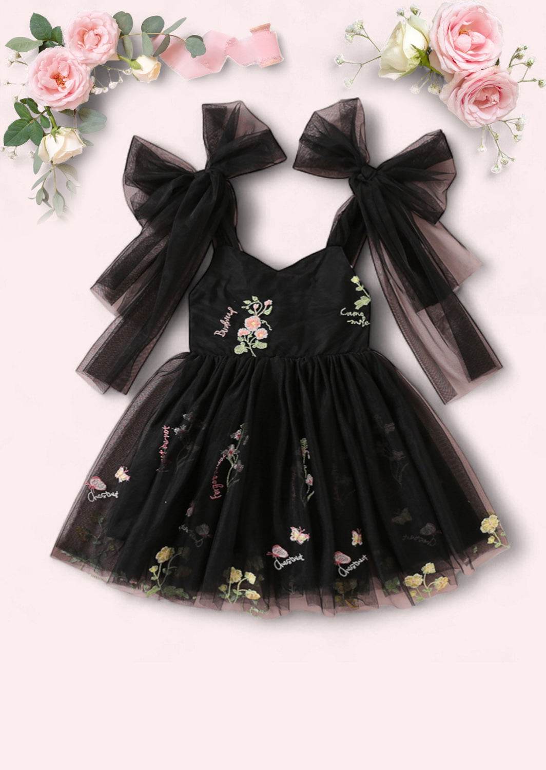 Spellbound Halloween Floral Party Dress in Black