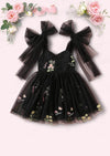 Spellbound Halloween Floral Party Dress in Black