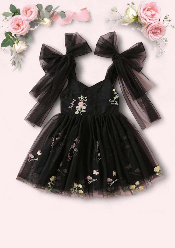 Spellbound Halloween Floral Party Dress in Black