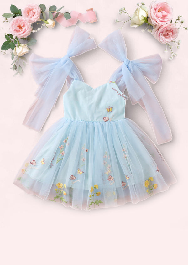 Spellbound Floral Party Dress in Powder Blue