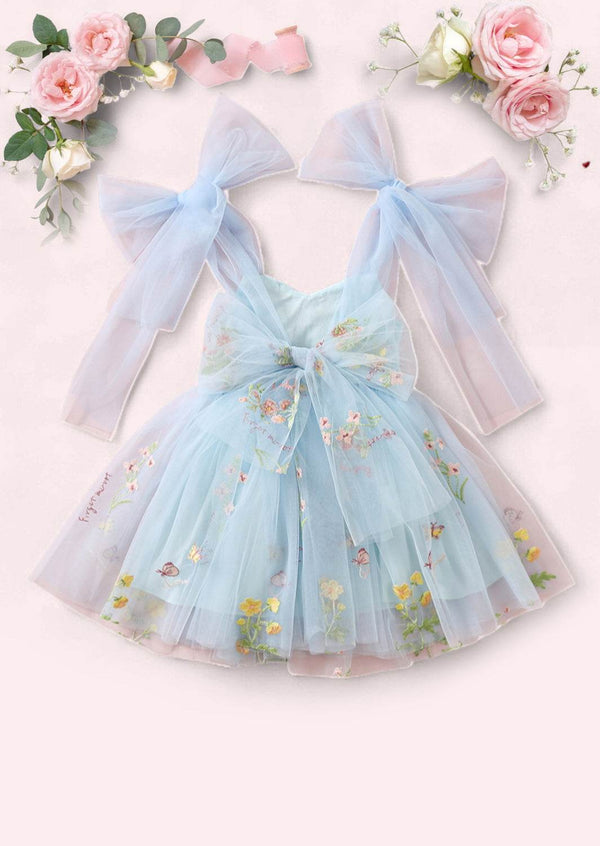 Spellbound Floral Party Dress in Powder Blue
