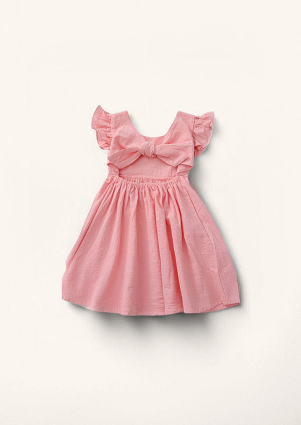 Tie Back Linen Dress in Pink