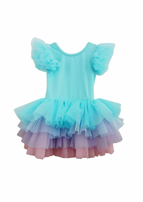 toddler girl aqua rainbow tutu dress