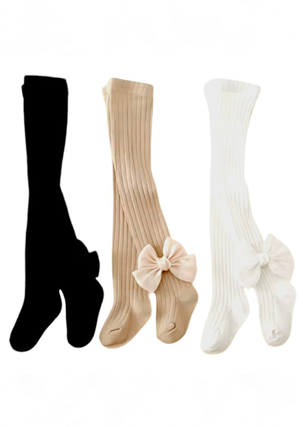 Girls Bow Tights Black Beige White