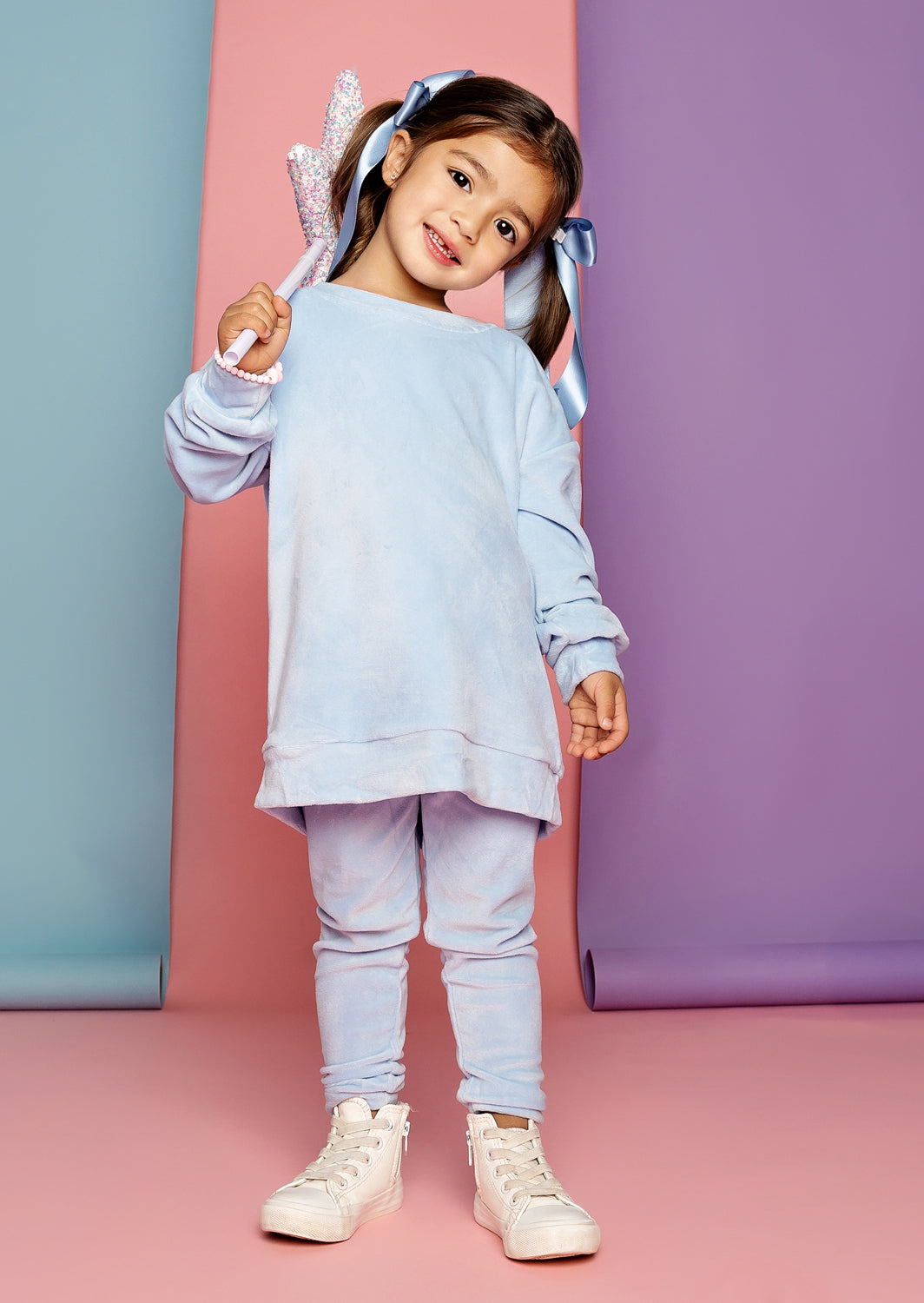Blue Long Sleeve Velour Crewneck