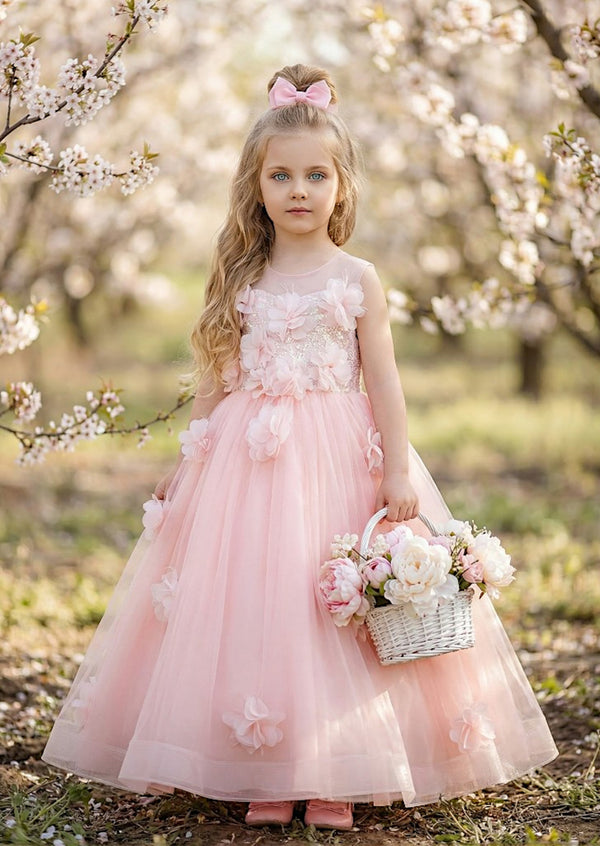 Blush Pink Floral Flower Girl Dress