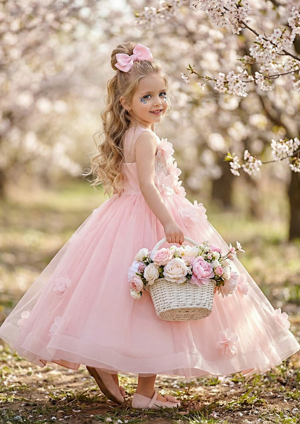 Blush Pink Floral Flower Girl Dress