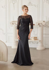 Black Beaded Tulle Mother of the Bride Gown | Stretch Satin