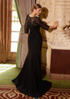 Black Beaded Tulle Mother of the Bride Gown | Stretch Satin