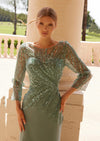 Green Beaded Tulle Mother of the Bride Gown | Stretch Satin
