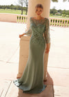 Green Beaded Tulle Mother of the Bride Gown | Stretch Satin