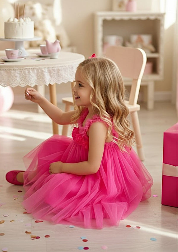 Hot Pink Tulle Dress for Girls  Bright Birthday Party Dress