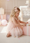 Pink Tulle Dress for Girls  Floral Strap Birthday Outfit sitting