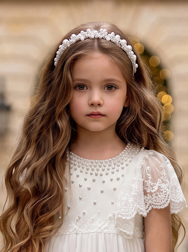 Crystal Pearl Beaded Headband | Flower Girl Hair Accessories