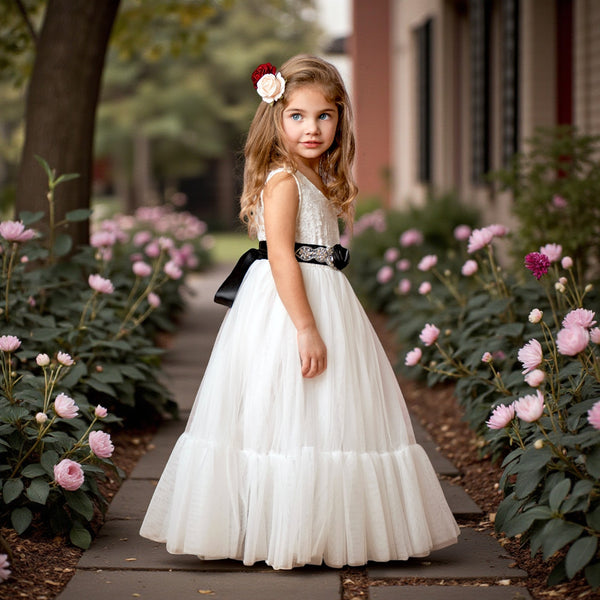 Sleeveless White Flower Girl Dresses for Weddings Classic Style