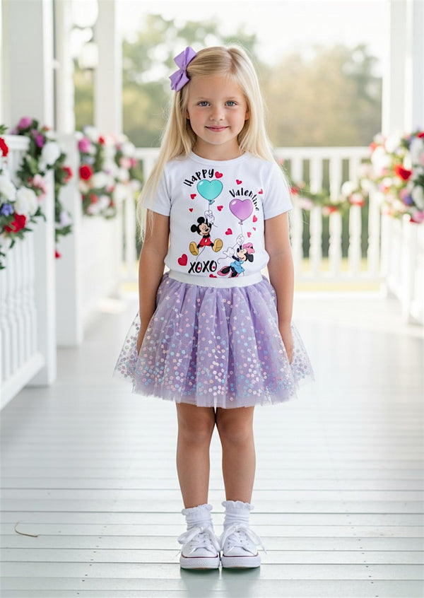 Valentines Day Minnie Tee & Lavender Sprinkles Tutu Set | Girls Outfits