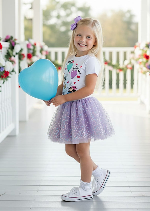 Valentines Day Minnie Tee & Lavender Sprinkles Tutu Set | Girls Outfits