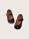Girls Velvet Mary Jane Flats Chocolate Brown | Toddler Dress Shoes