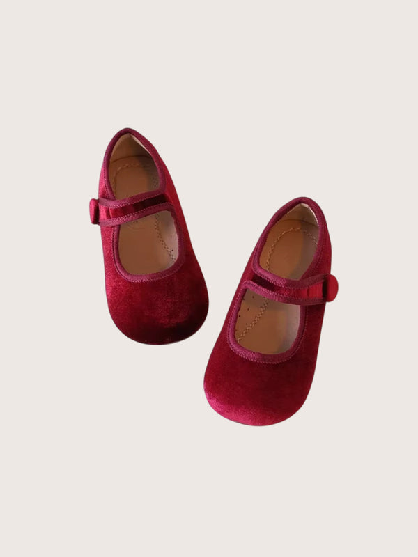 Sweet Velvet Girls Flats in Wine Red