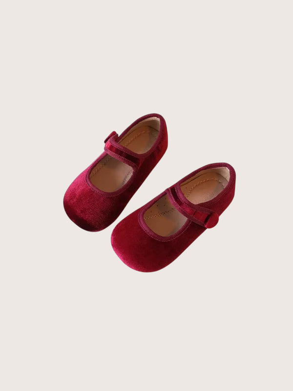 Sweet Velvet Girls Flats in Wine Red