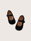Girls Velvet Mary Jane Flats in Black | Toddler Dress Shoes