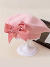 Girls Velvet Bow Knit Beret | Toddler & Girls Hats Pink