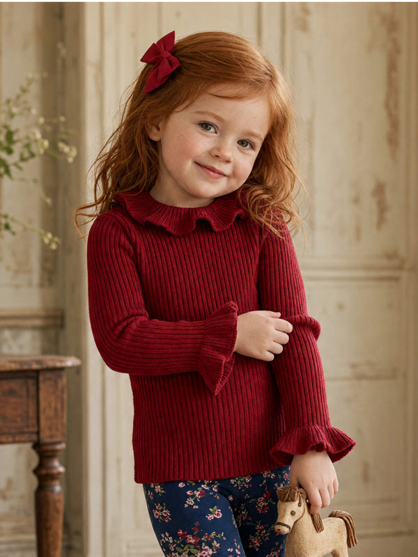 Velvet Rose Ruffle Pullover Sweater Red| Girls Outerwear Sweaters