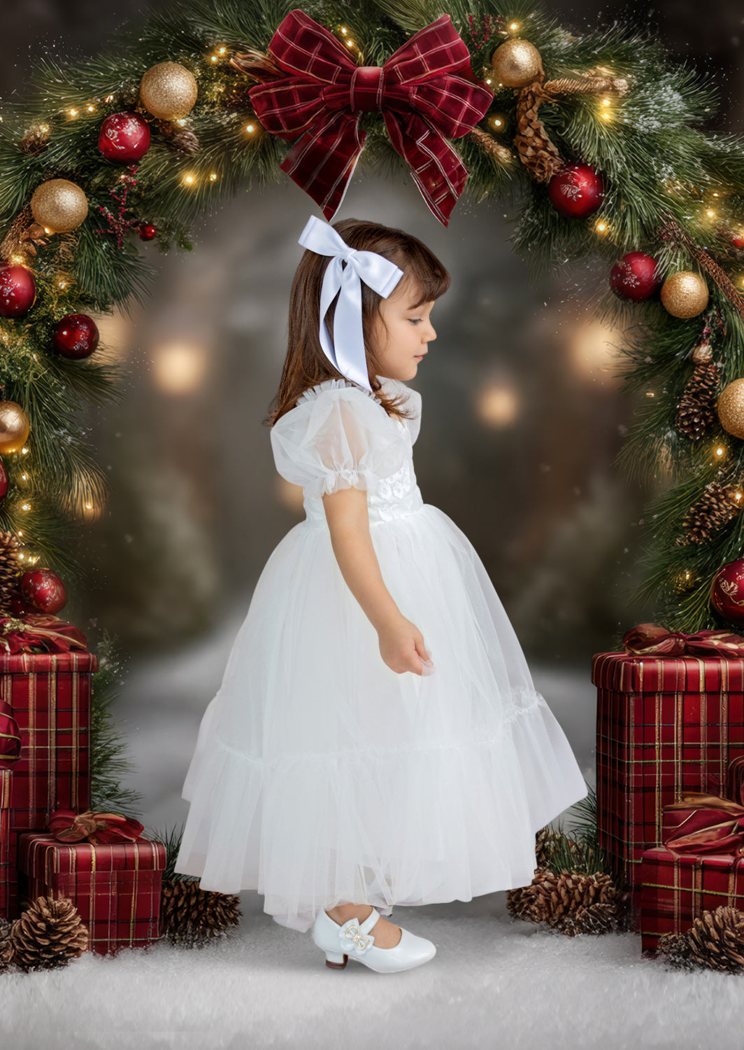 Girls white Christmas Party Dress