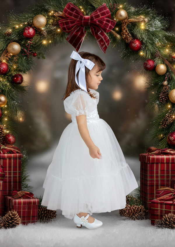 Girls white Christmas Party Dress