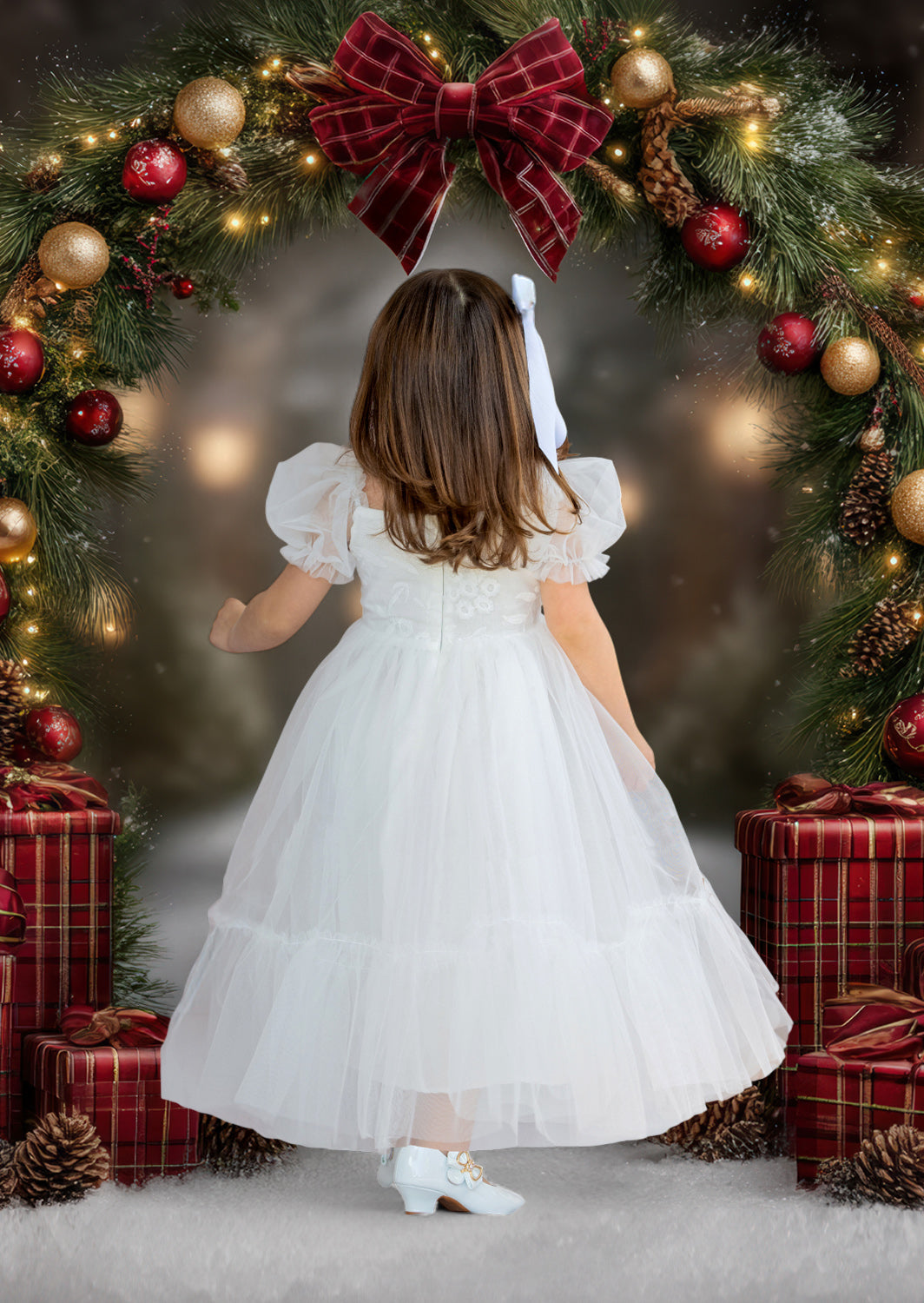 Girls white holiday party dresses