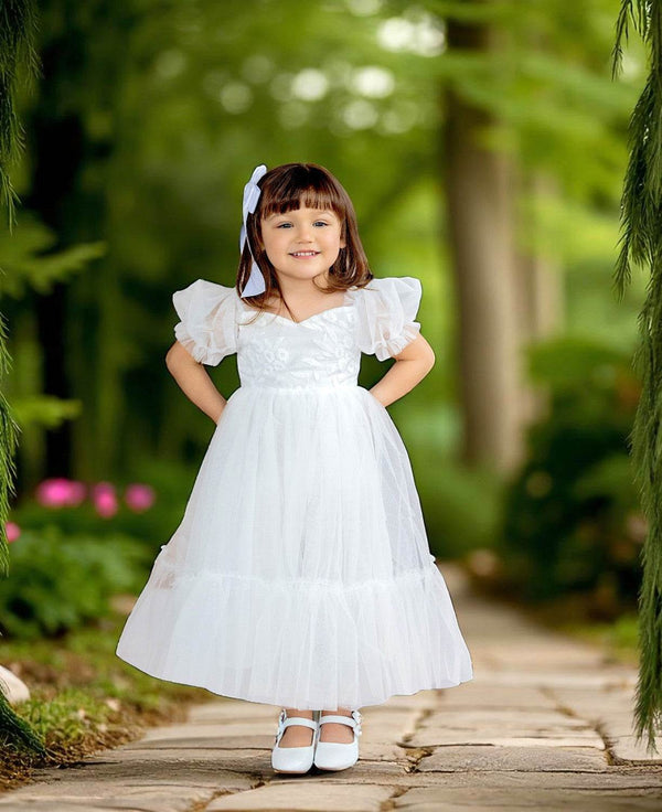 Victoria Sweetheart White Baptism Flower Girl Dress