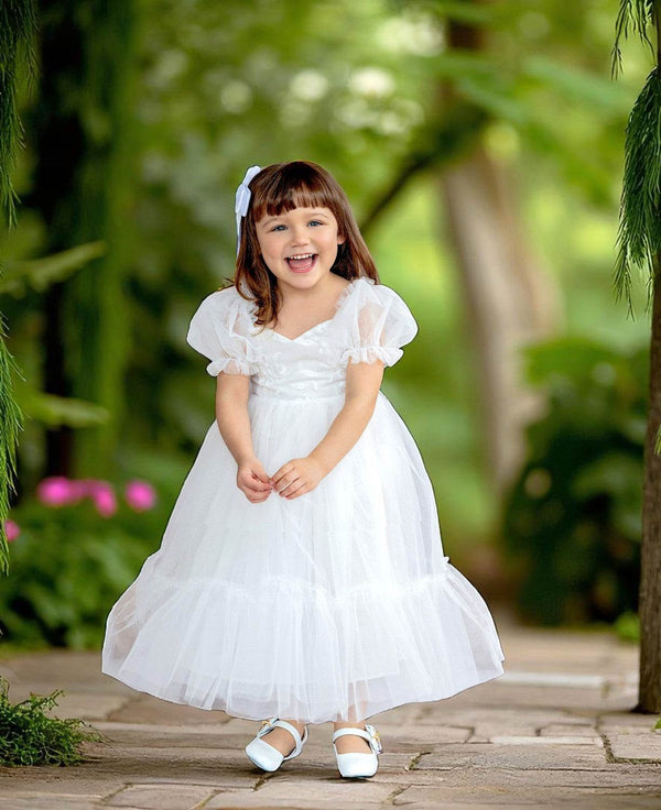Victoria Sweetheart White Baptism Flower Girl Dress