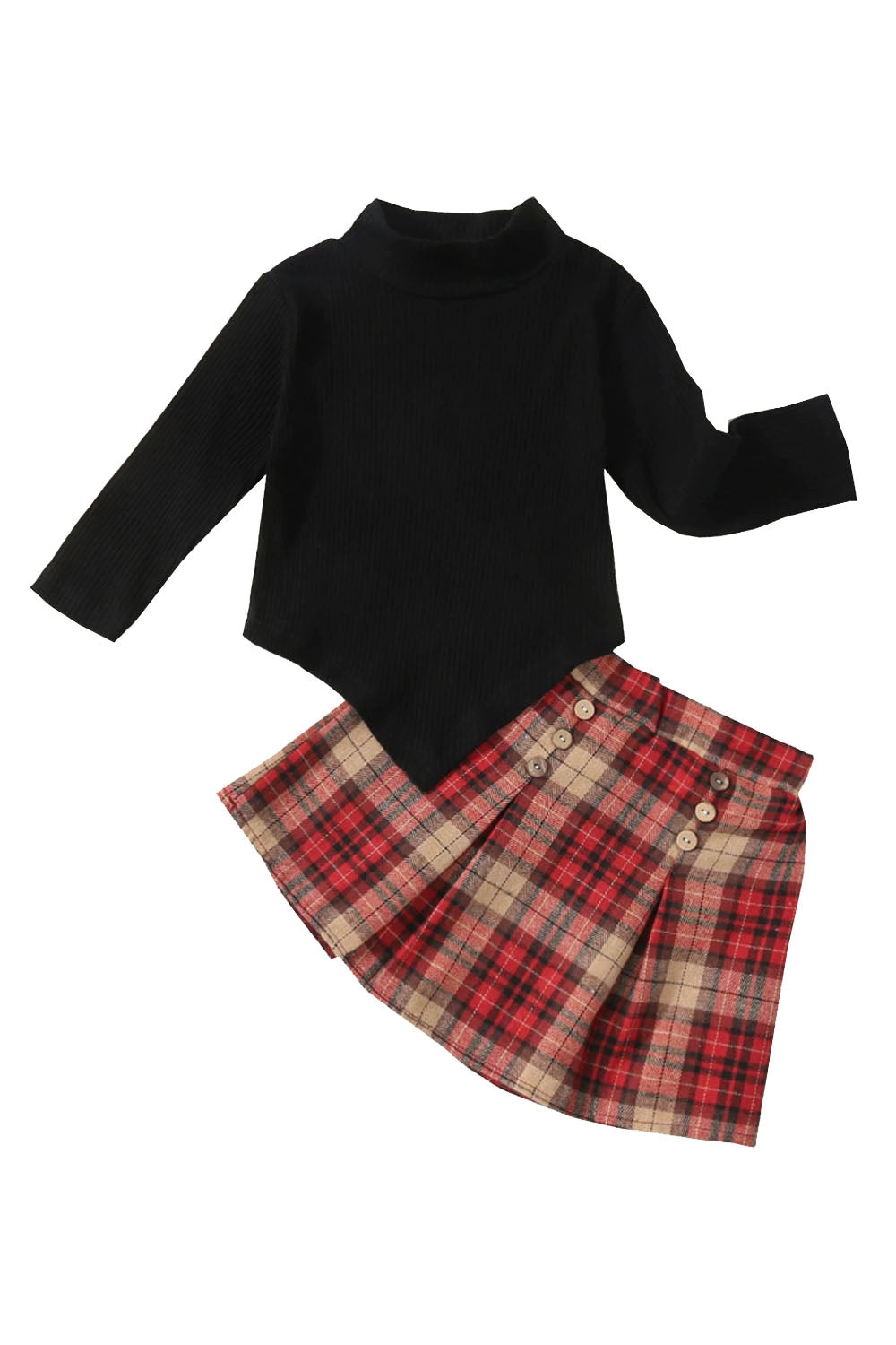 Sweet and Stylish: Little Girls' 2 Pc Plaid Skirt Set for a Picture-Perfect Look