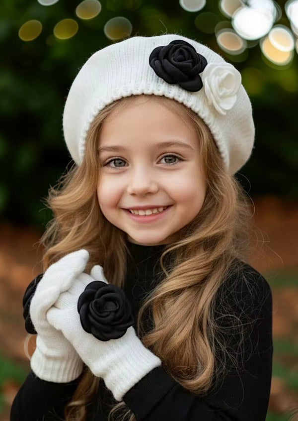 Girls Knit Hat and Glove Set | Girls Hats White