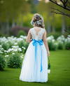 Sleeveless White Boho Lace & Tulle Dress & Sash for Rustic Flower Girl