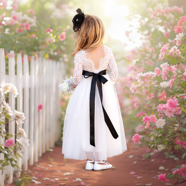 Long Sleeve Flower Girl Dresses in Classic White for Weddings