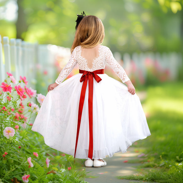 Long Sleeve Flower Girl Dresses in Classic White for Weddings