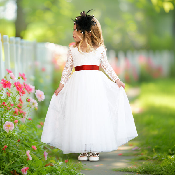Long Sleeve Flower Girl Dresses in Classic White for Weddings