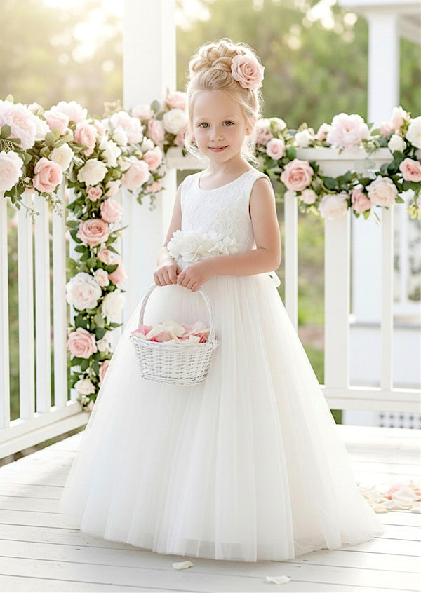 White Rose Petal Flower Girl Bridal Sash Belt