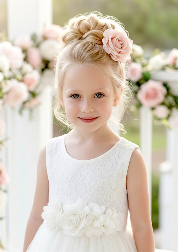 White Rose Petal Flower Girl Bridal Sash Belt for toddlers, girls, teens, adults