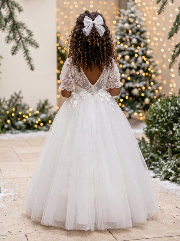 Faella Gown Flower Girl Gown | White Lace Flower Girl Dresses