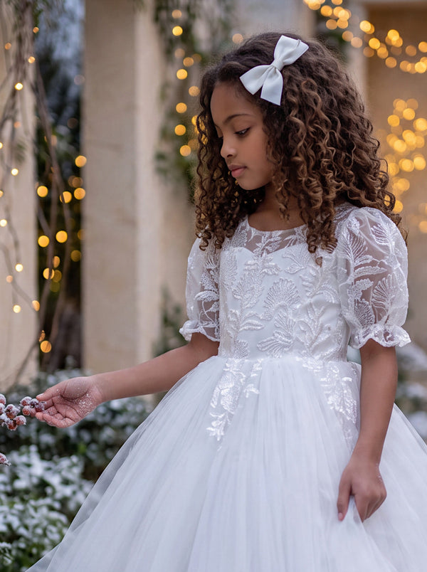 Faella Gown Flower Girl Gown | White Lace Flower Girl Dresses