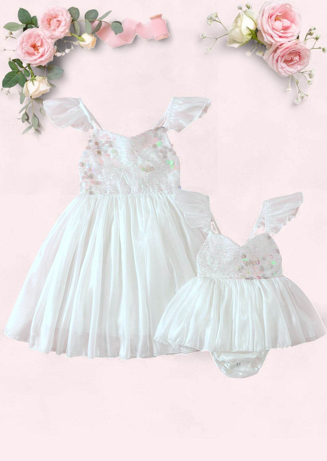 Whimsy Sequin Party Dress in White