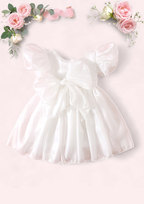 White Satiny Toddler Girl Birthday Party Special Occasion Dress