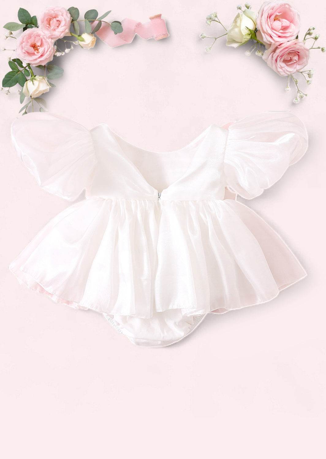 Mirabelle Puff Sleeve Baby Romper in White