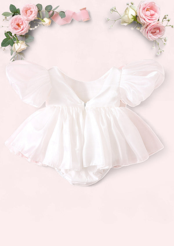 Fancy White Baby Toddler Romper Dress – Girls Party & Portrait Outfit