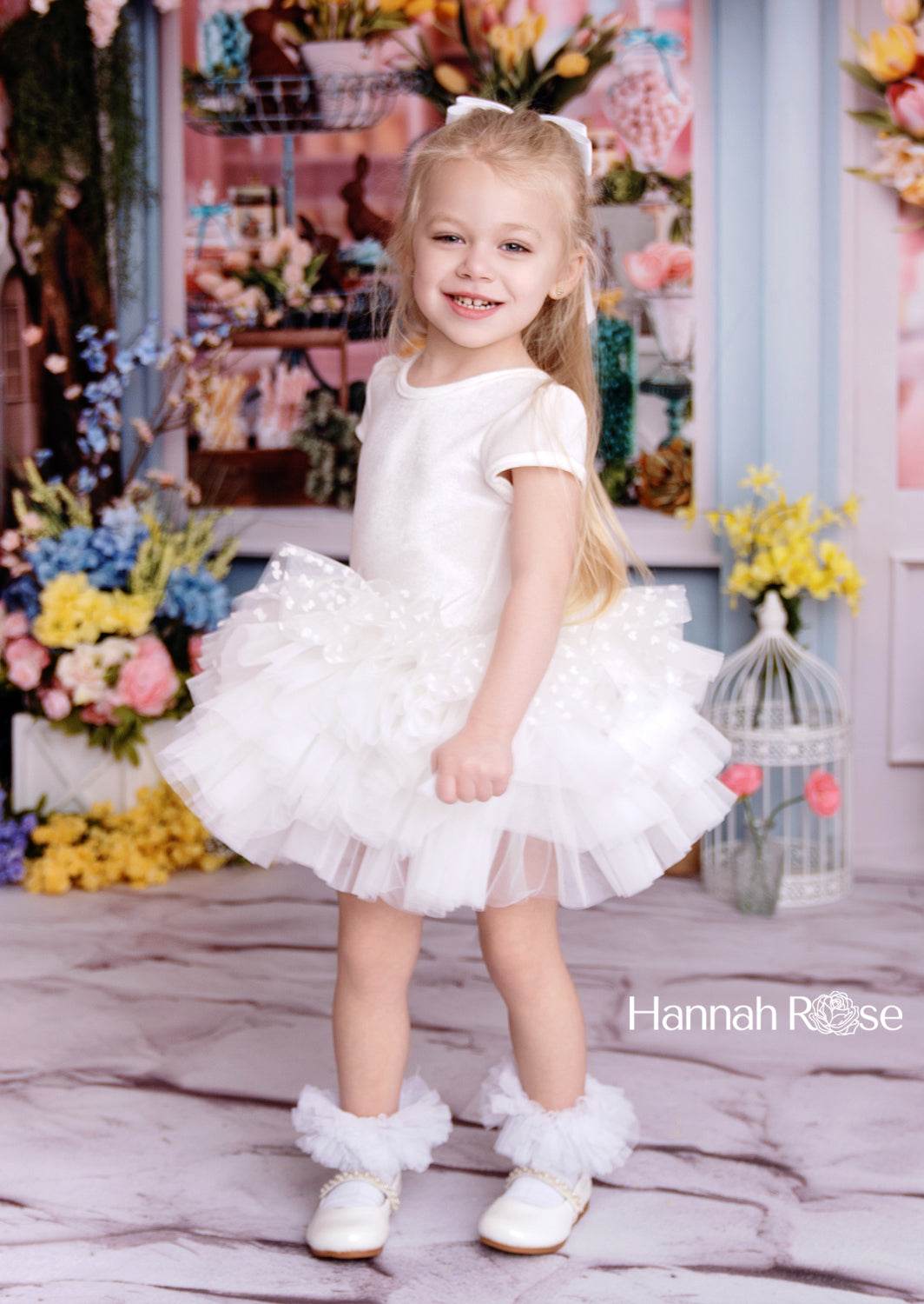 Pixie White Velvet Dotted Tulle Tutu Dress