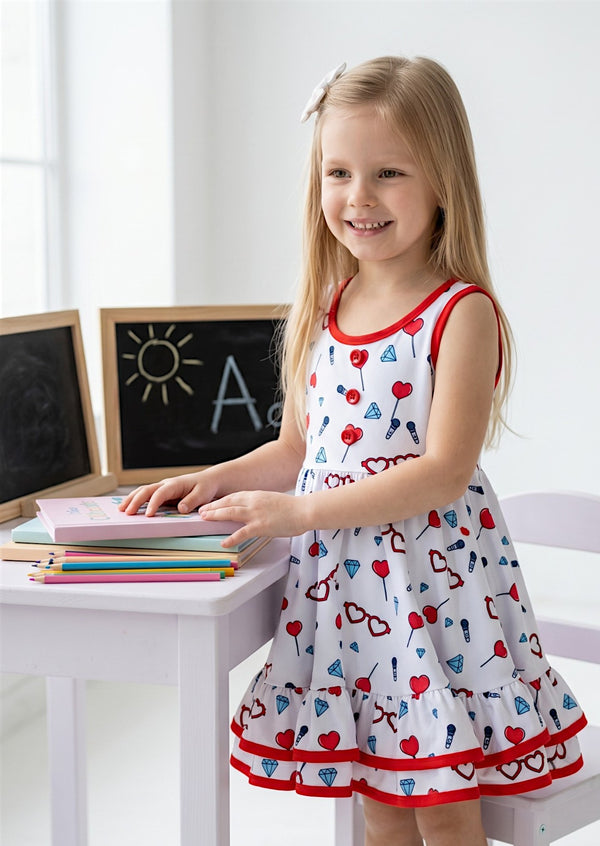 White Candy Hearts Lollipop Twirl Dress